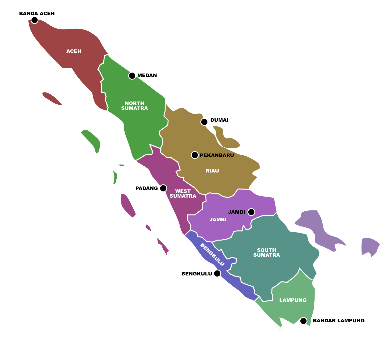 sumatra provinces map, indonesia