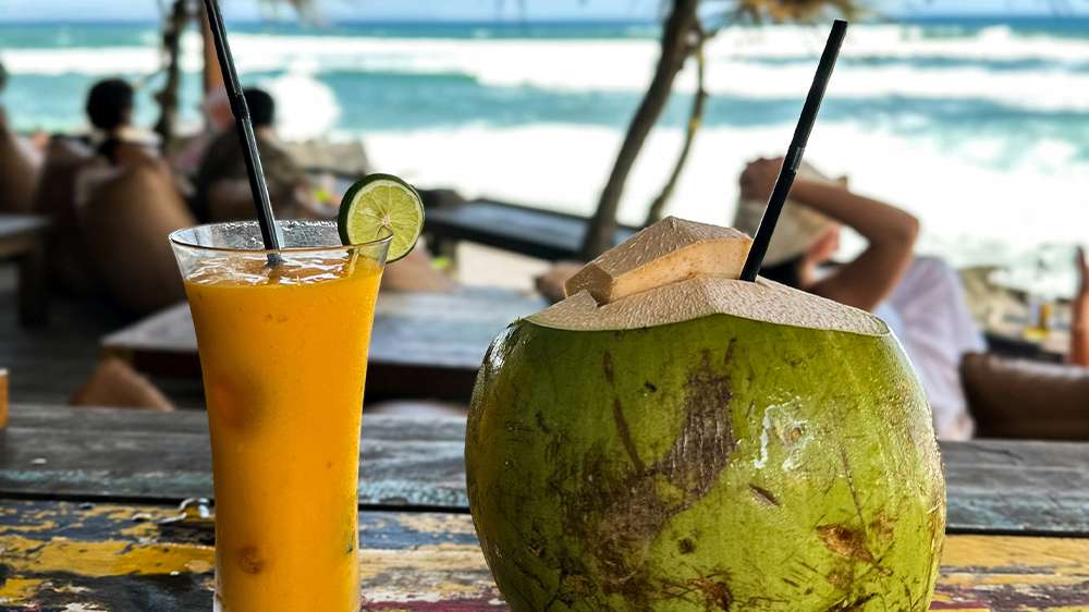 canggu beach vibes with fresh coconut, bali