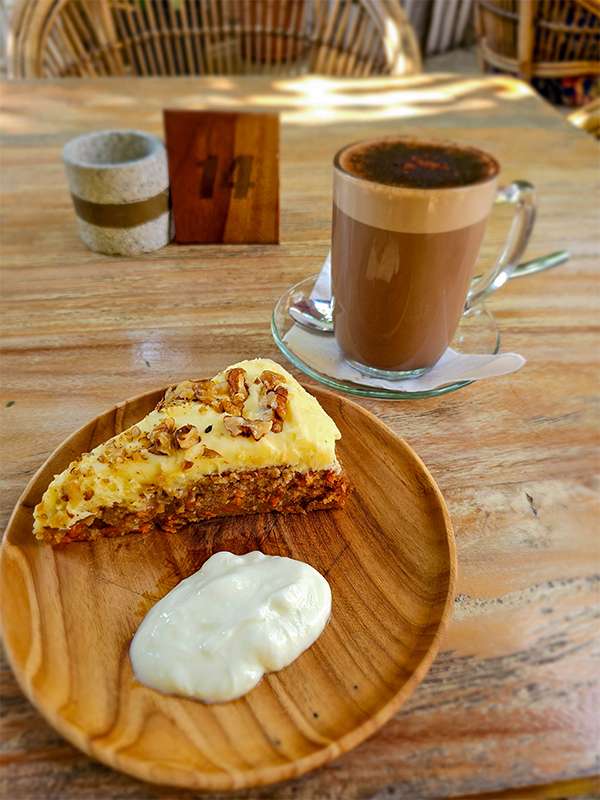 best carrot cake and mocha in gili air at Blue Sail