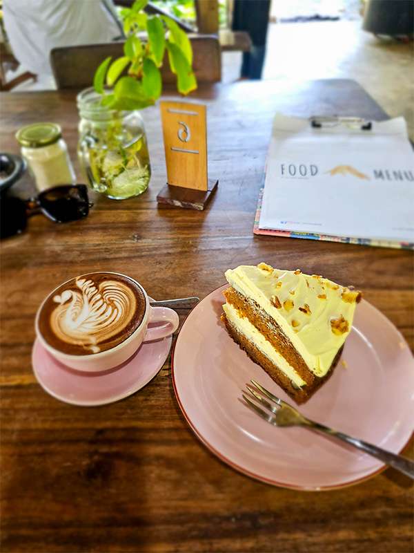 java coffee and carrot cafe at coffee roasters in gili air