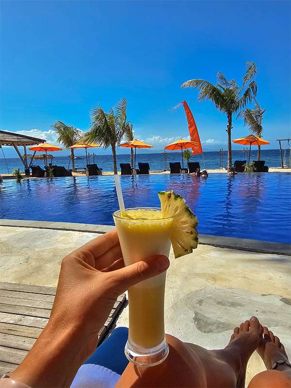 pina colada at a beach club, nusa penida