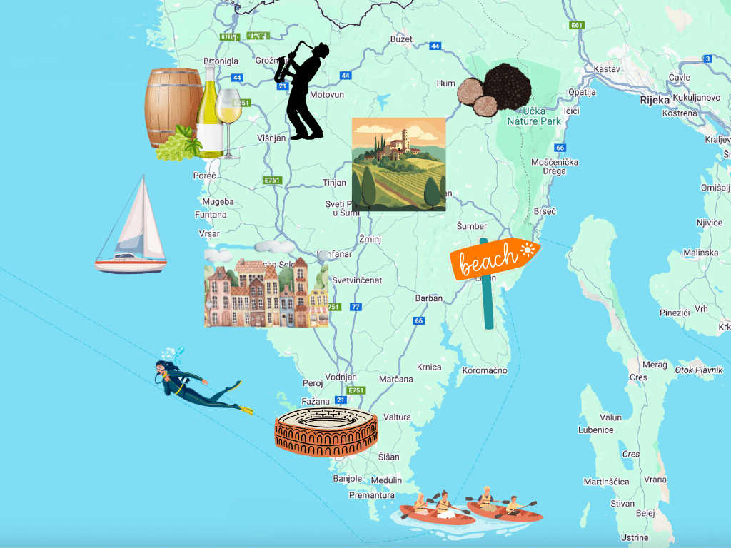 Istria itinerary map with things to do