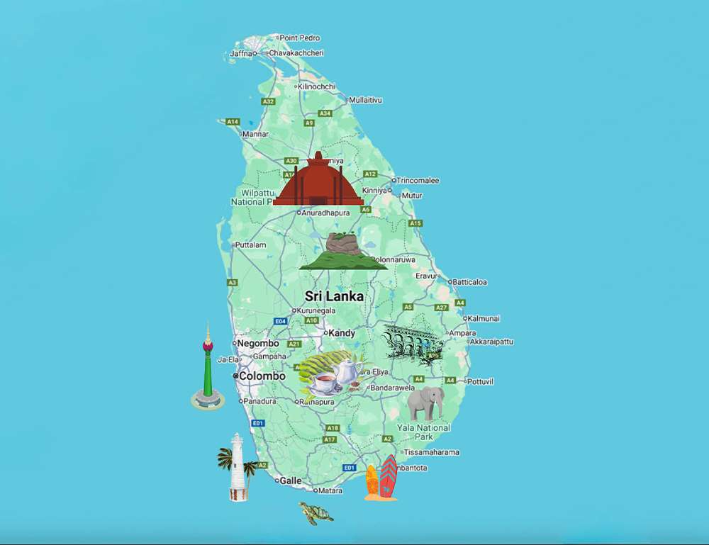 Sri Lanka itinerary map