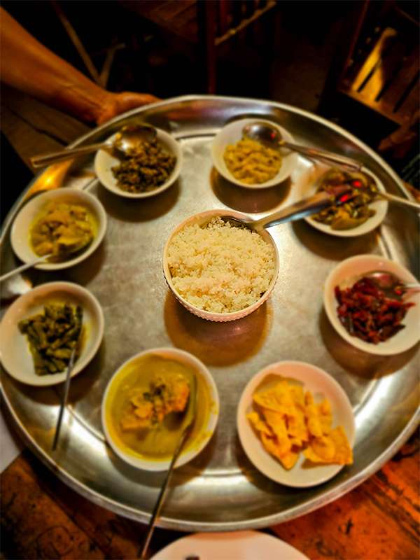 rice and curry selection in Sigiriya, Sri lanka