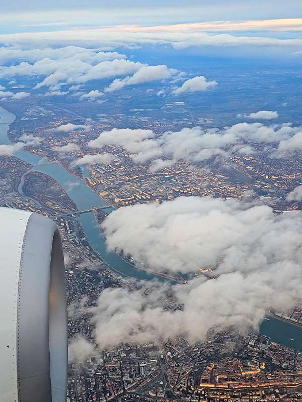 flying into budapest airport, hungary