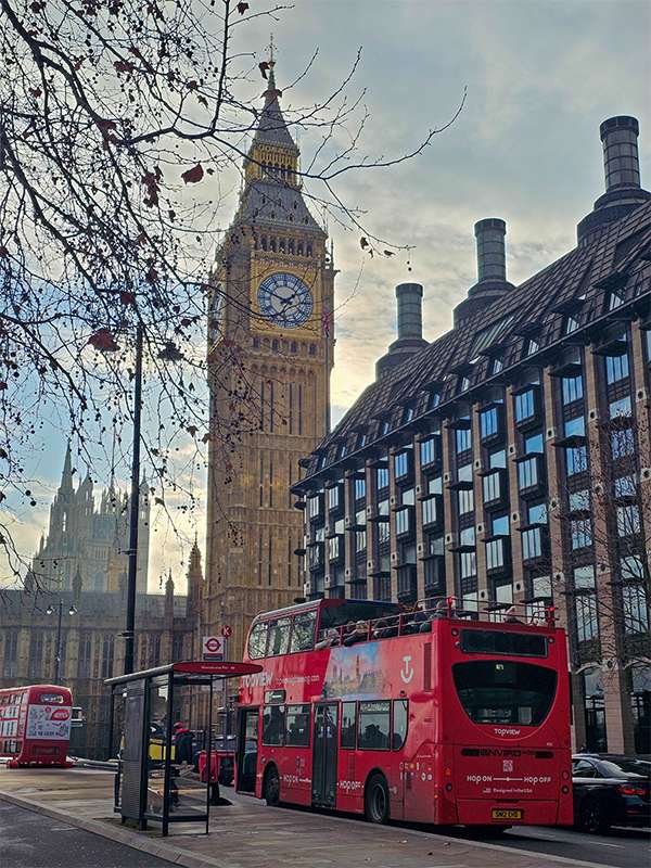 big ben, westminster, double decker bus in london, england