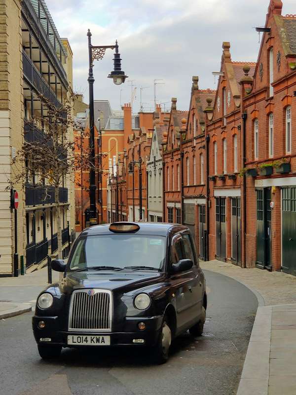 getting around london in a black cab, in england