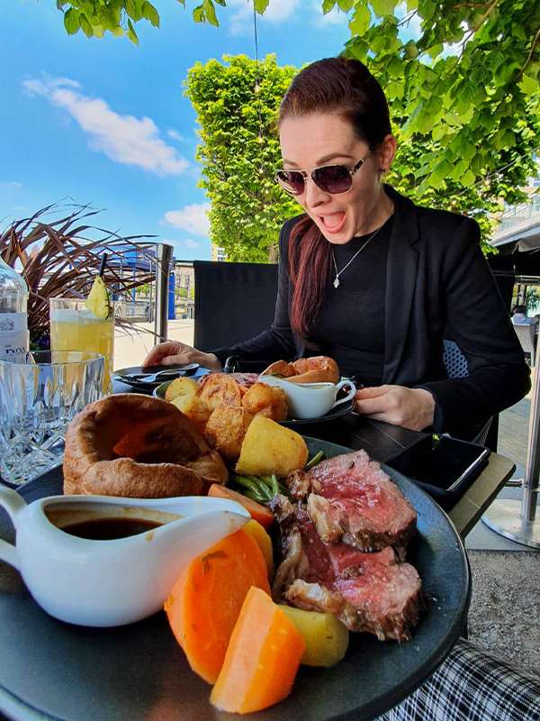 sunday roast at gaucho canary wharf riverside, london, england