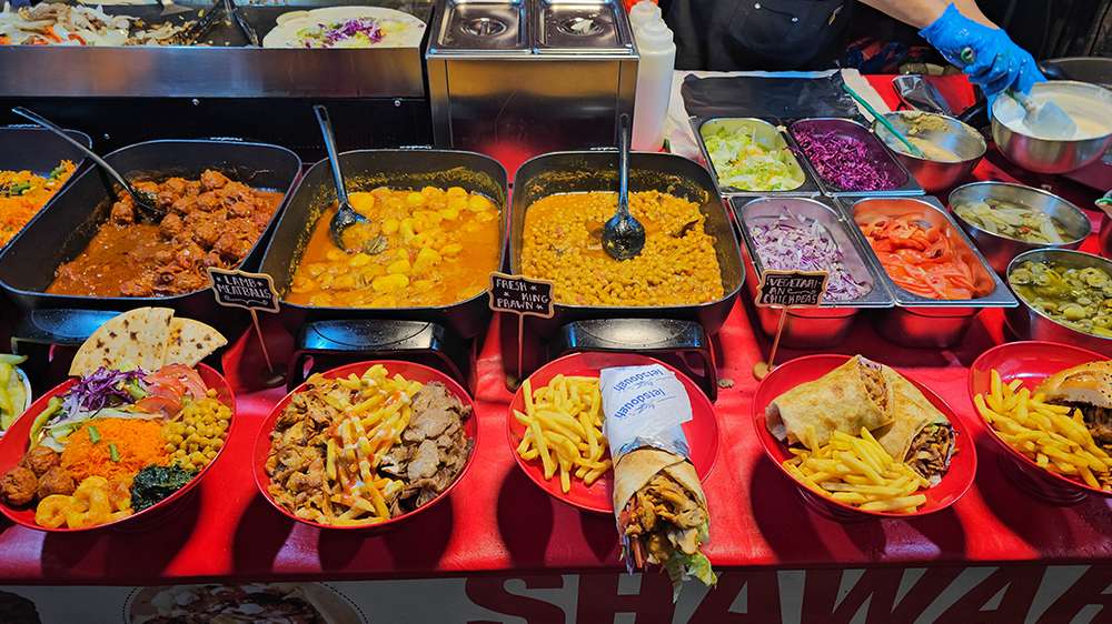 brick lane food market, shoreditch, london, england