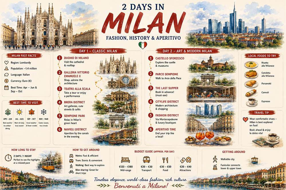 2 days in milan itinerary example, italy
