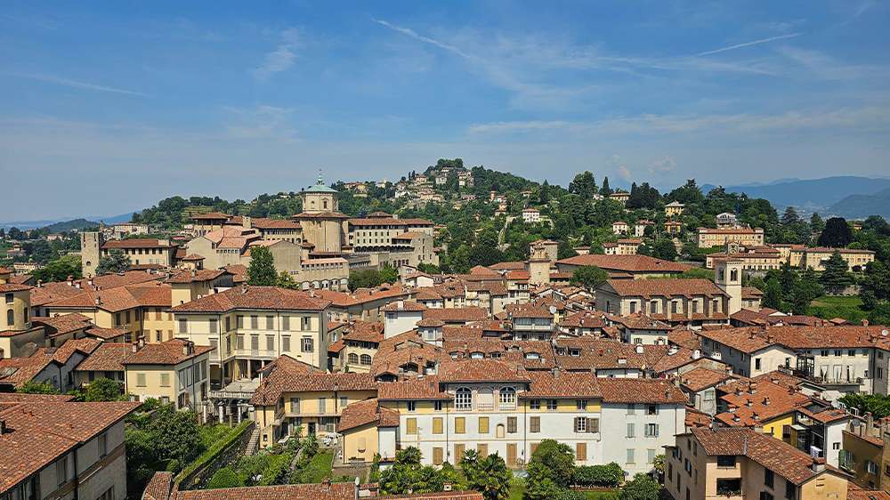 bergamo rooftop views from campamone bell tower, italy