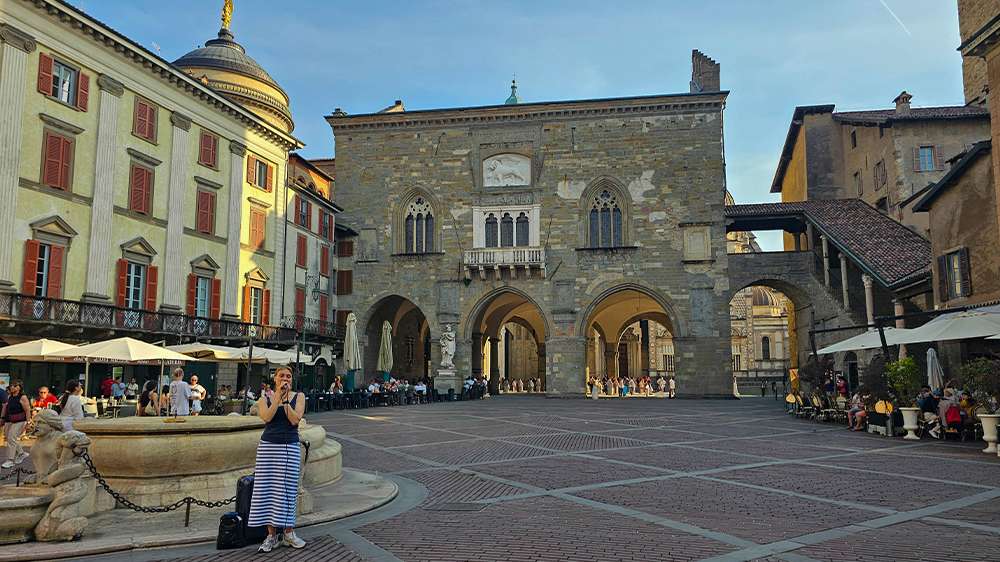piazza vecchia in bergamo's old town, in italy